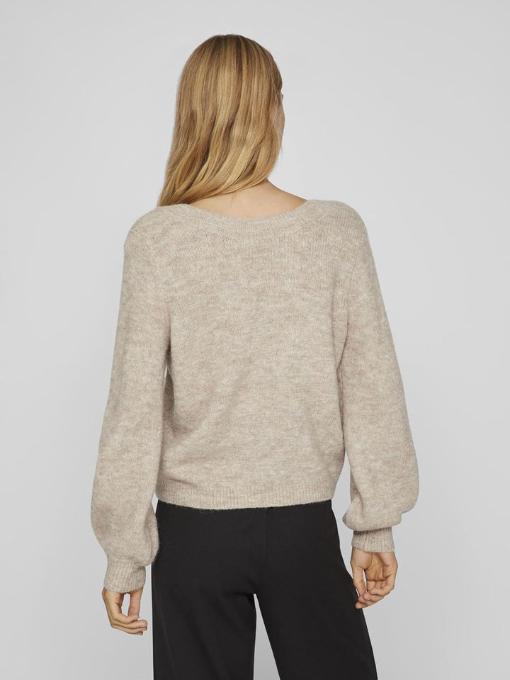 Vila Damen Vijamina Rev V-Neck L/S Knit Top-Noos Strickpullover S Natural Melange, S Natural Melange