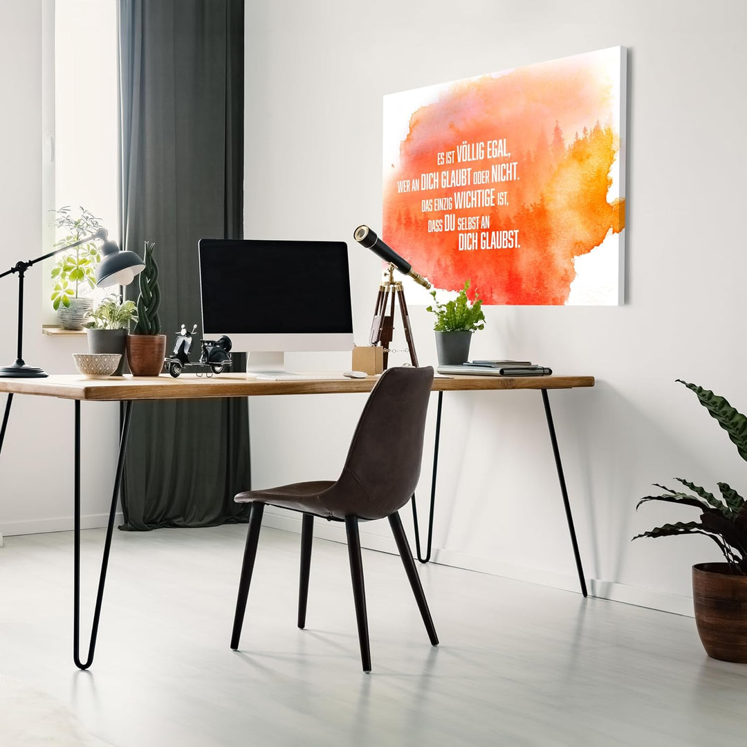 wandmotiv24 Motivations Motiv als Leinwandbild, 80x60cm, Querformat, Glaub an Dich selbst, Orange, A