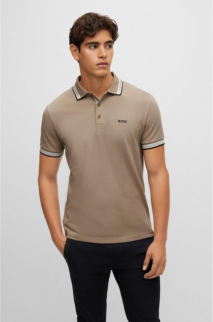 BOSS Herren Paddy Poloshirt aus Bio-Baumwolle mit Logo M Hellgrün, M Hellgr&#xFC;n