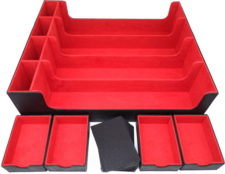 docsmagic.de Premium 4-Row Trading Card Storage Box Black/Red + Trays & Divider - MTG PKM YGO - Aufb