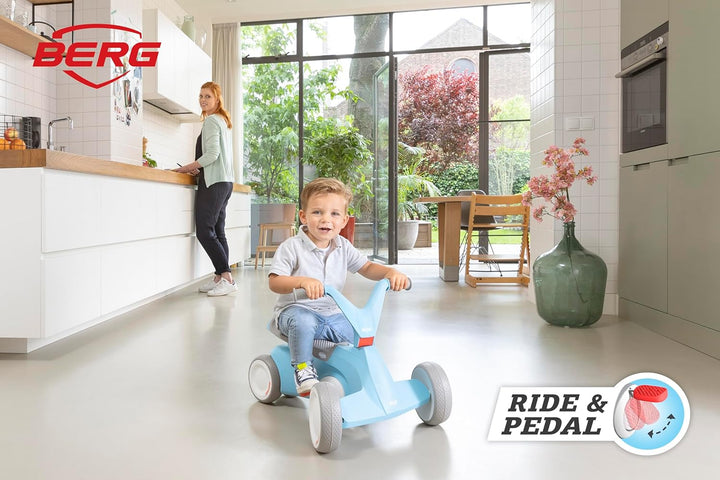 BERG GO2 2in1 Rutschauto Blau | Kinderrutscher &amp; Laufrad ab 1 Jahr | Kinderauto mit ausklappbaren Pe