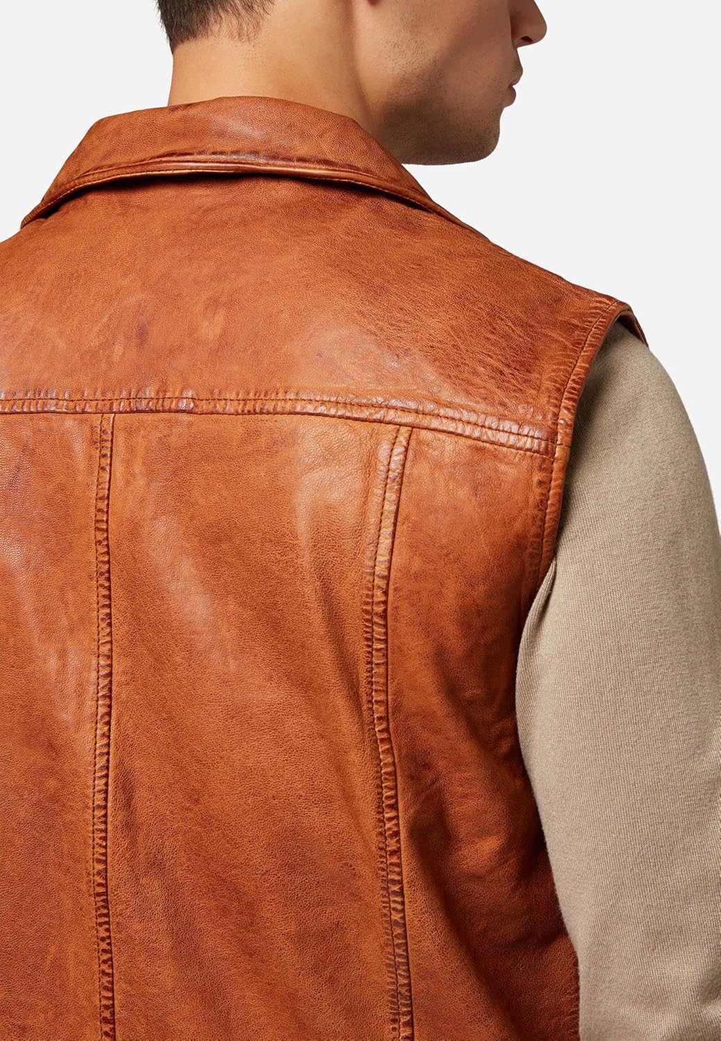 RICANO SK-Vest - Herren Lederweste aus echtem Lamm Nappa Leder Cognac Braun 4XL, Cognac Braun 4XL