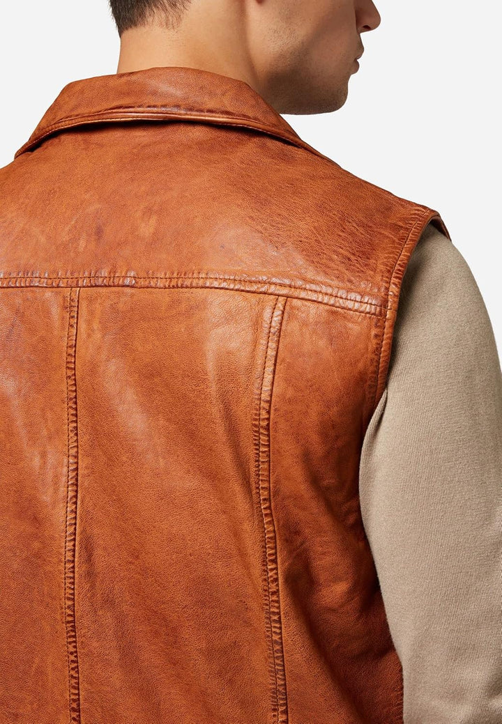 RICANO SK-Vest - Herren Lederweste aus echtem Lamm Nappa Leder Cognac Braun 4XL, Cognac Braun 4XL