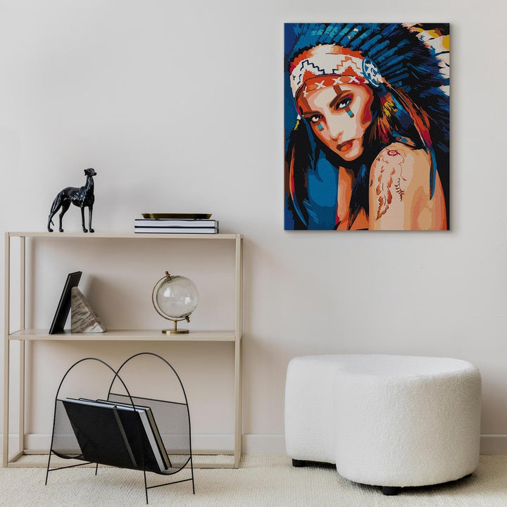 murando - Malen nach Zahlen Indianerin Gesicht 40x60 cm Malset mit Holzrahmen auf Leinwand für Erwac