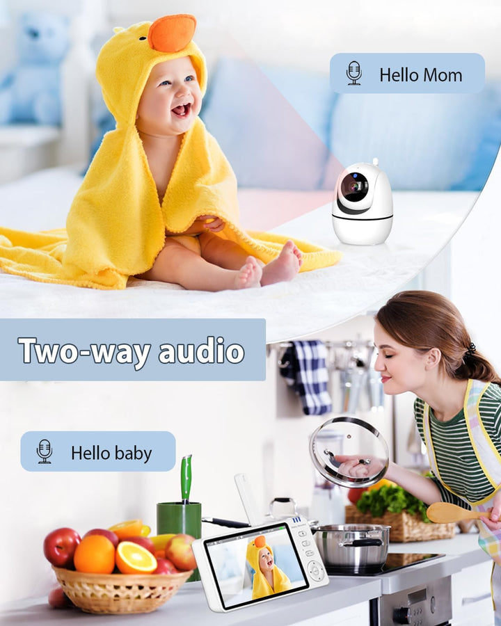 Ade Babyphone mit Kamera 5 Zoll 720P HD IPS-Display Babyphone Kamera 2-Wege-Audio VOX-Modus 300M Rei