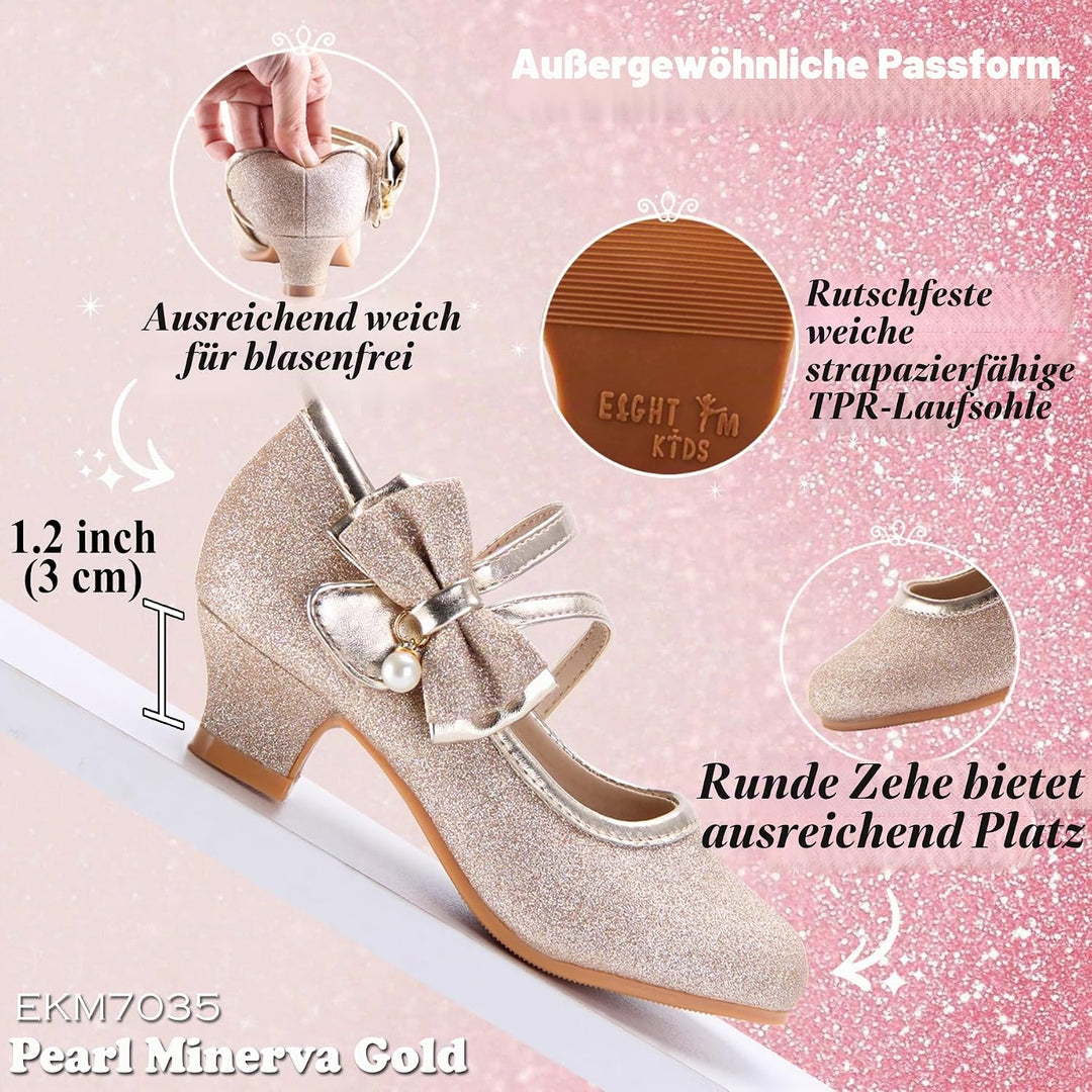 EIGHT KM EKM7018 Mädchen High Heel Kleid Schuhe Mary Jane Prinzessin Hochzeit Pumps Schuhe Glänzend
