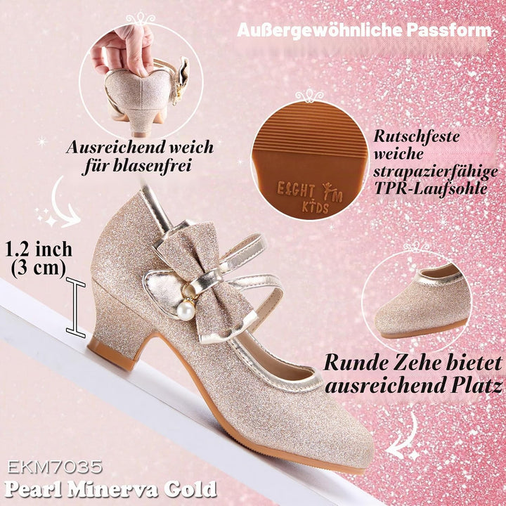 EIGHT KM EKM7018 Mädchen High Heel Kleid Schuhe Mary Jane Prinzessin Hochzeit Pumps Schuhe Glänzend