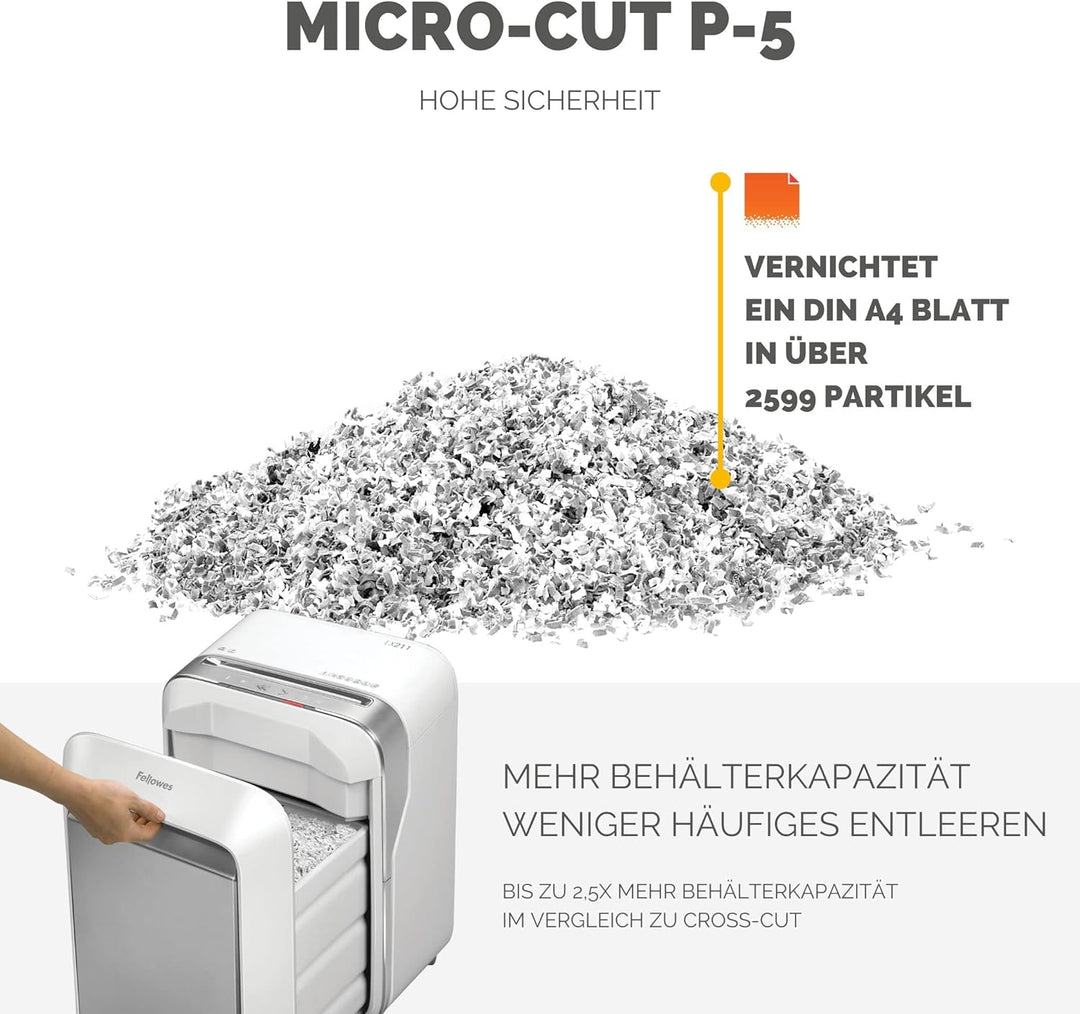 Fellowes Schredder Aktenvernichter LX211, 15 Blatt Micro-Cut P-5, Datenschutzkomformer Papierschredd