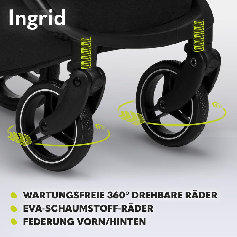 LIONELO INGRID Kinderwagen bis 22 kg von 6 Monaten bis 4 Jahren Grosse 360° schwenkbare Räder Volle