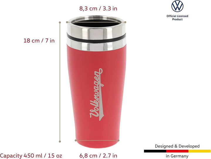 BRISA VW Collection - Original Volkswagen Isolierter Edelstahl Thermo-Becher (Doppelwandig/450ml/Rot