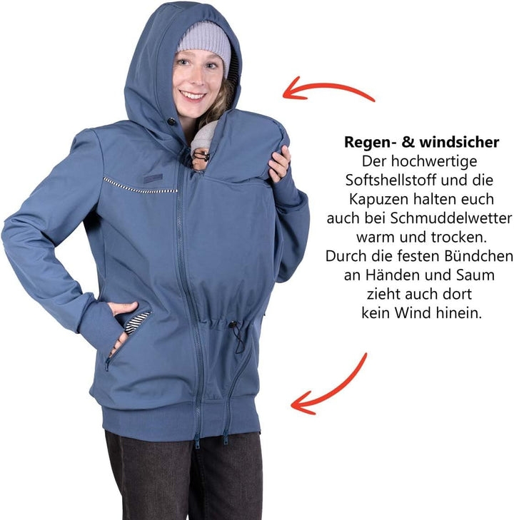 Viva la Mama 3in1 Softshell Tragejacke Baby Umstandsjacke Allwetter I JACKY L schieferblau, L schief