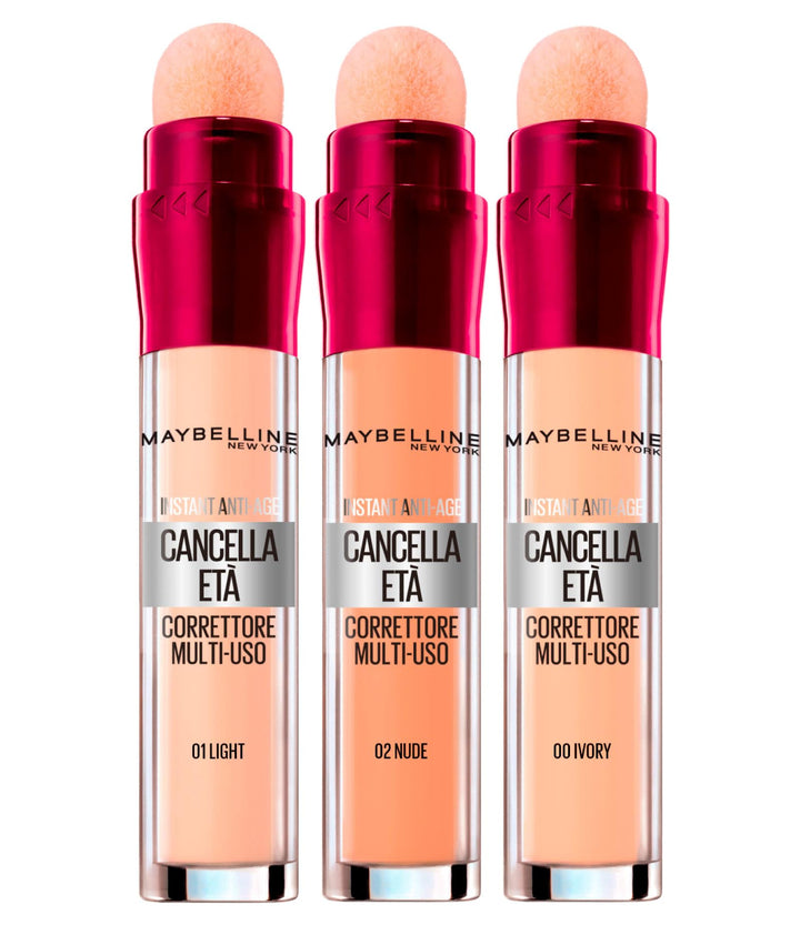 3x Maybelline New Tork Liquid Concealer Age-Corrector Farben 00 Ivory, 02 Nude und 01 Light mit Goji