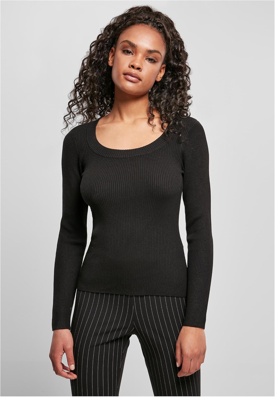 Urban Classics Ladies Wide Neckline Sweater Frauen Sweatshirt schwarz Basics, Streetwear XS Schwarz,