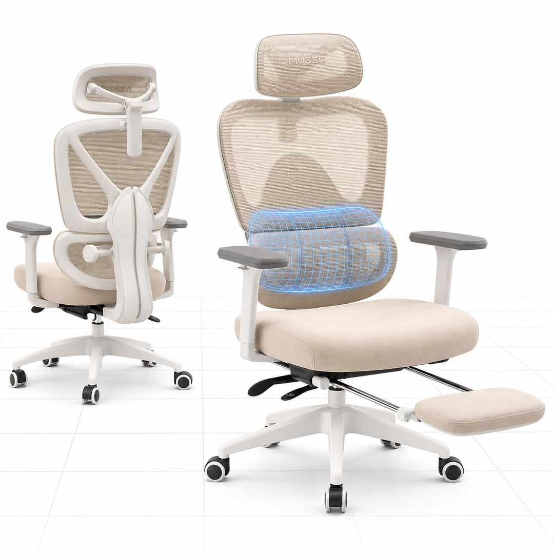 MUSSO E600SE Ergonomischer Bürostuhl, 3-stufig verstellbare Lendenwirbelsäule 3D-verstellbare Armleh