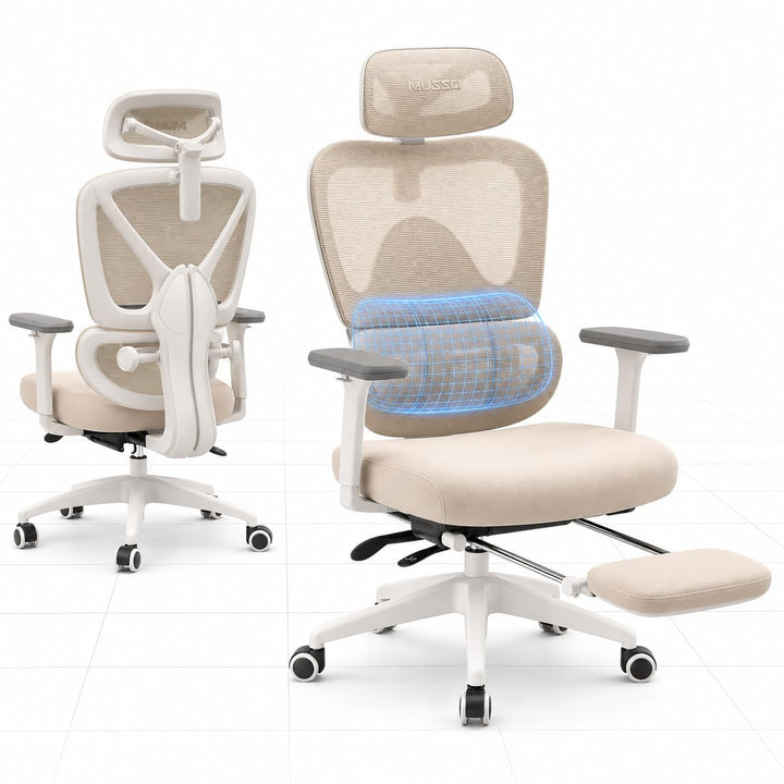MUSSO E600SE Ergonomischer Bürostuhl, 3-stufig verstellbare Lendenwirbelsäule 3D-verstellbare Armleh