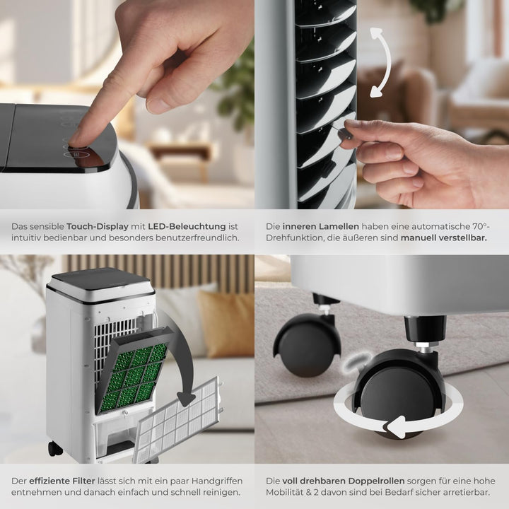 tectake® Mobiles Klimagerät 3in1, Ventilator, Air Conditioner ohne Abluftschlauch, mobiler Luftkühle