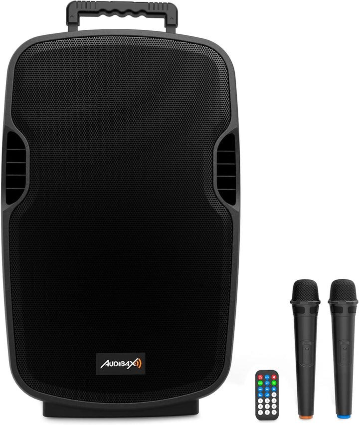 Audibax Denver 15 Altavoz Activo PA 15" Con Batería, Ruedas + 2 Micros Inalámbricos Mano 15 Pulgadas