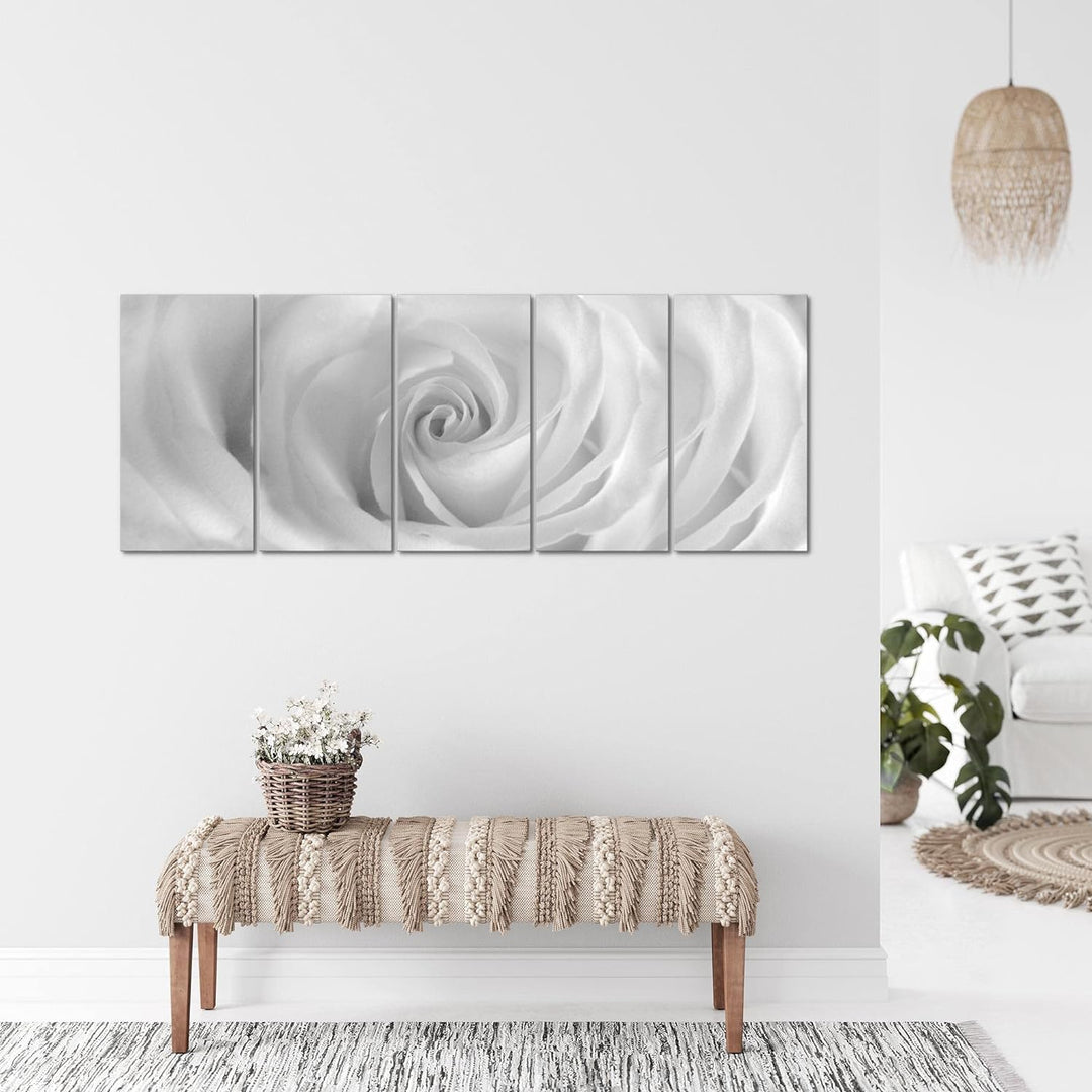 Runa Art Wandbild XXL Blumen Rosen Wohnzimmer Schlafzimmer 200 x 80 cm Schwarz Weiss 5 Teilig - Made