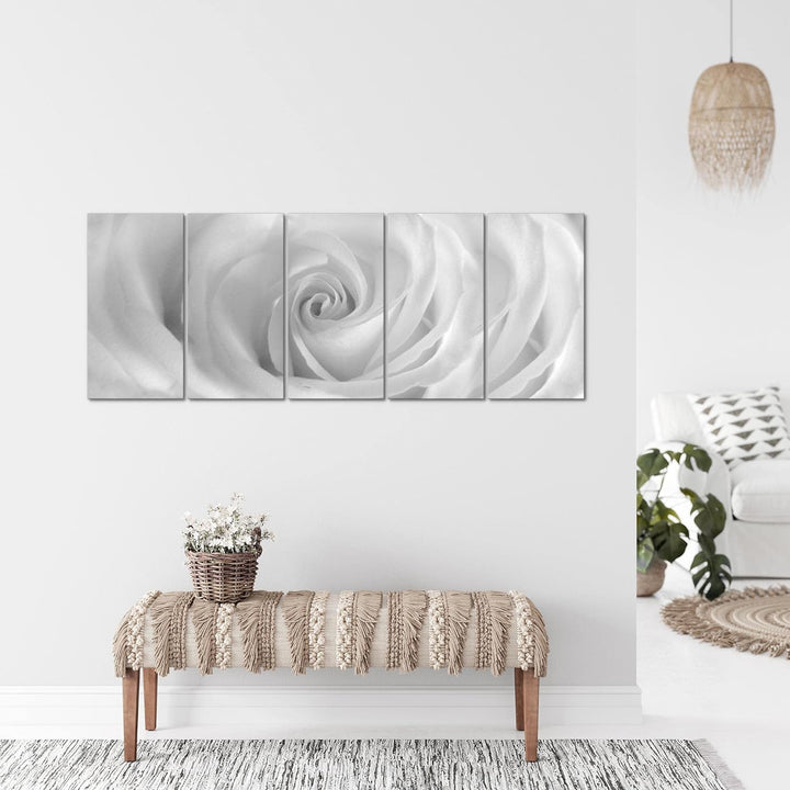Runa Art Wandbild XXL Blumen Rosen Wohnzimmer Schlafzimmer 200 x 80 cm Schwarz Weiss 5 Teilig - Made