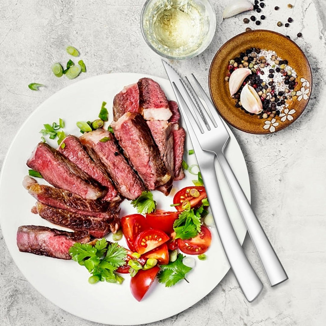Herogo Steakbesteck Set, 24-teilig Edelstahl Messer und Gabel Set für 12 Personen, Silber Besteck St