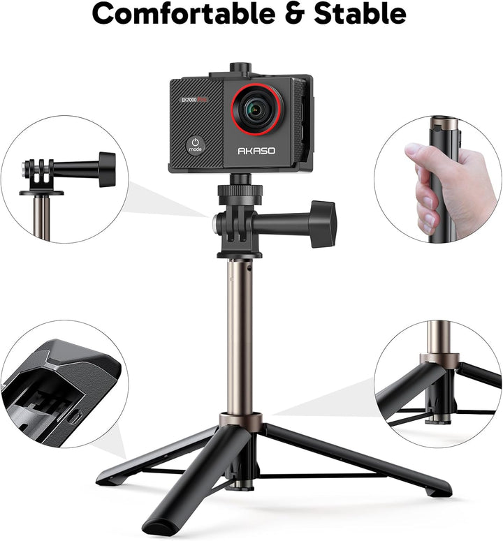 AKASO Action Cam 4K30FPS 20MP mit 60cm Stativ Selfie Stick und Tasche WiFi 40M Unterwasserkamera Was