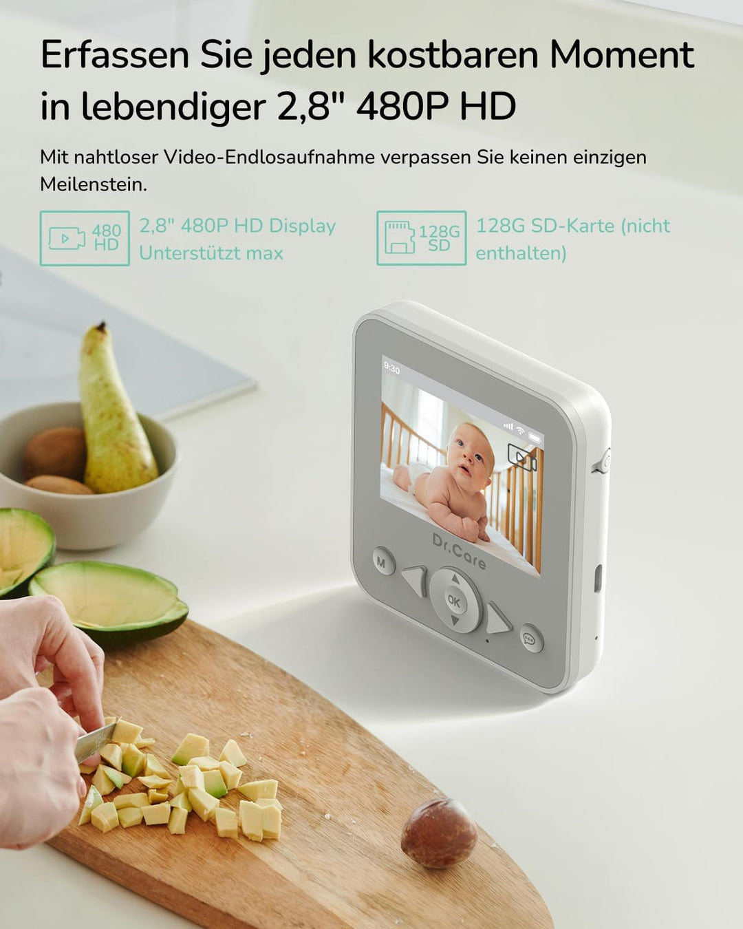 Dr.Care NeoView Video-Babyphone – 2,8" Display, 2-Wege-Audio, Video-Schleifenaufnahme, Nachtsicht, V