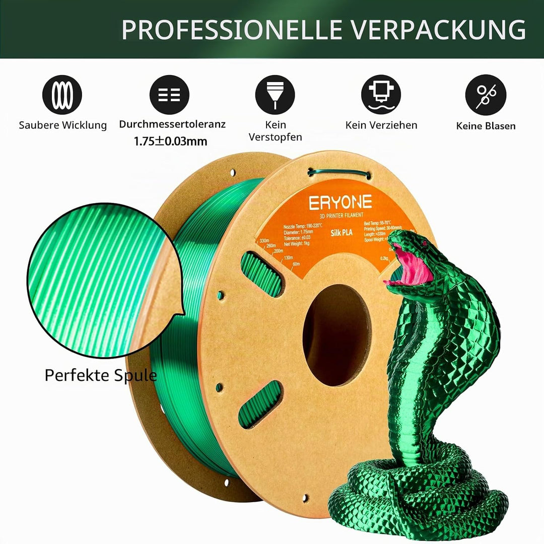 ERYONE Seiden PLA Filament 1.75mm, PLA Seiden Filament für 3D Drucker, 1.75mm +/- 0,03 mm, 1kg /Spul