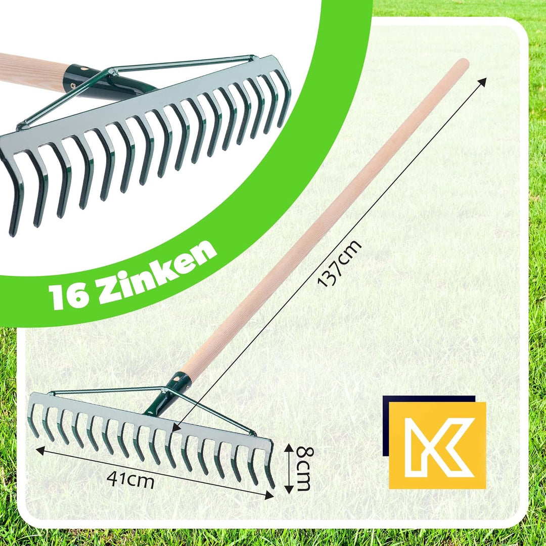 KADAX Rechen, breite Harke für Garten, Beet, Rasen, Gartenharke, Bügelrechen, Rasenrechen aus Metall