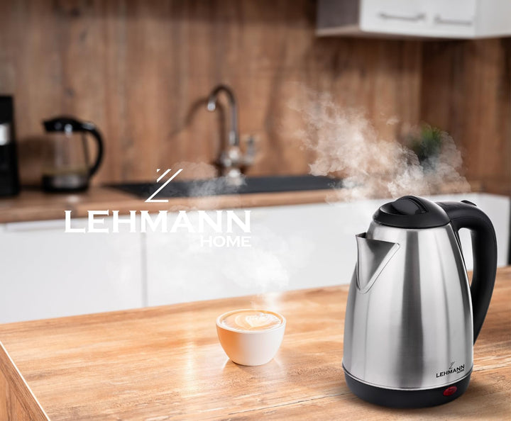 Lehmann LHOEK-2220D Wasserkocher Edelstahl 1,8 L, leistungsstarker elektrischer Wasserkocher 2200W,