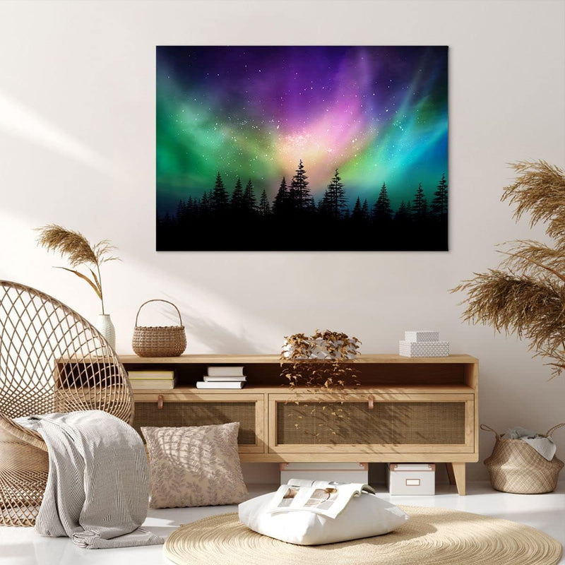 Bilder auf Leinwand 100x70cm Leinwandbild mit Rahmen Aurora Polar Nacht Gross Wanddeko Bild Schlafzi