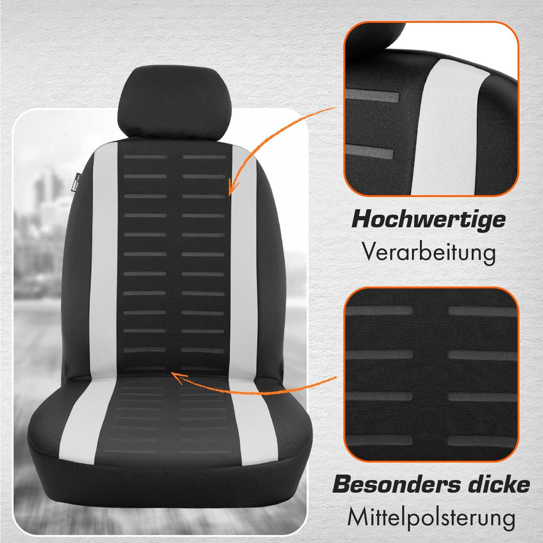 Upgrade4cars Autositzbezüge Set Universal | Auto-Schonbezüge für die Vordersitze & Rückbank in Weiss