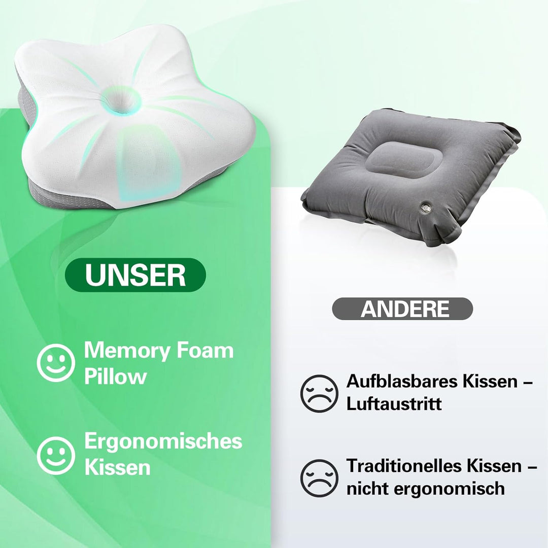 SAHEYER Reisekissen Memory Foam, Ergonomisches Camping Kissen, Orthopädisches Nackenkissen Kopfkisse