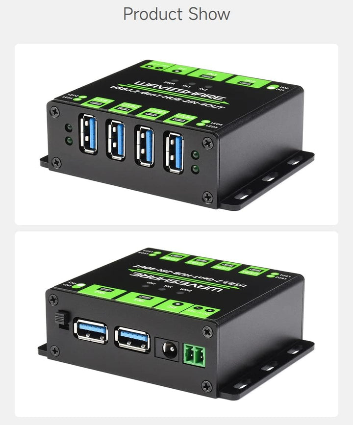 Waveshare Industrial Grade USB HUB, Extending 4X USB 3.2 Ports, Switchable Dual Hosts, Multi Protect