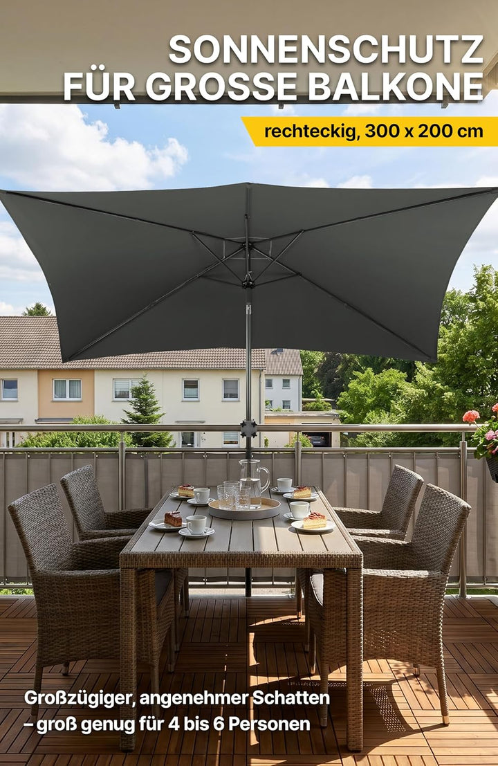 4smile Sonnenschirm Balkon mit Kurbel, Sonnenschirm rechteckig 300x200 cm | UV 50+ Sonnenschutz Balk