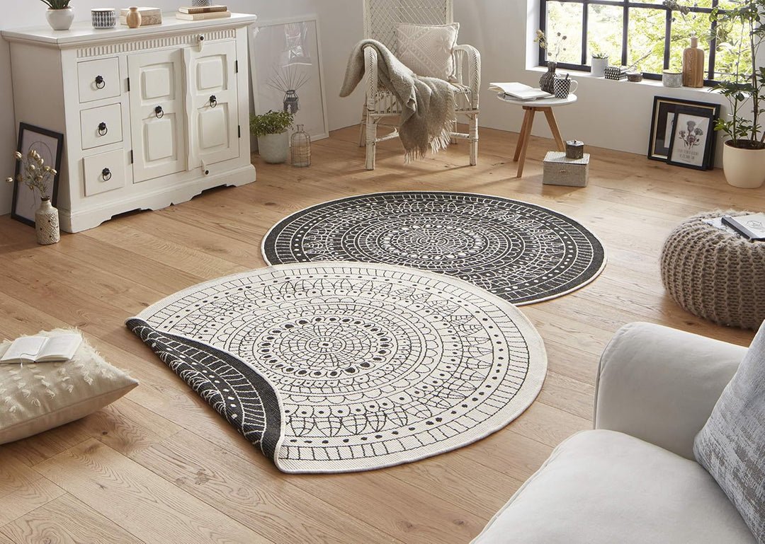 Northrugs Porto In- und Outdoor Teppich Rund – Runder Wendeteppich Wasserfest Mandala Design Flachge