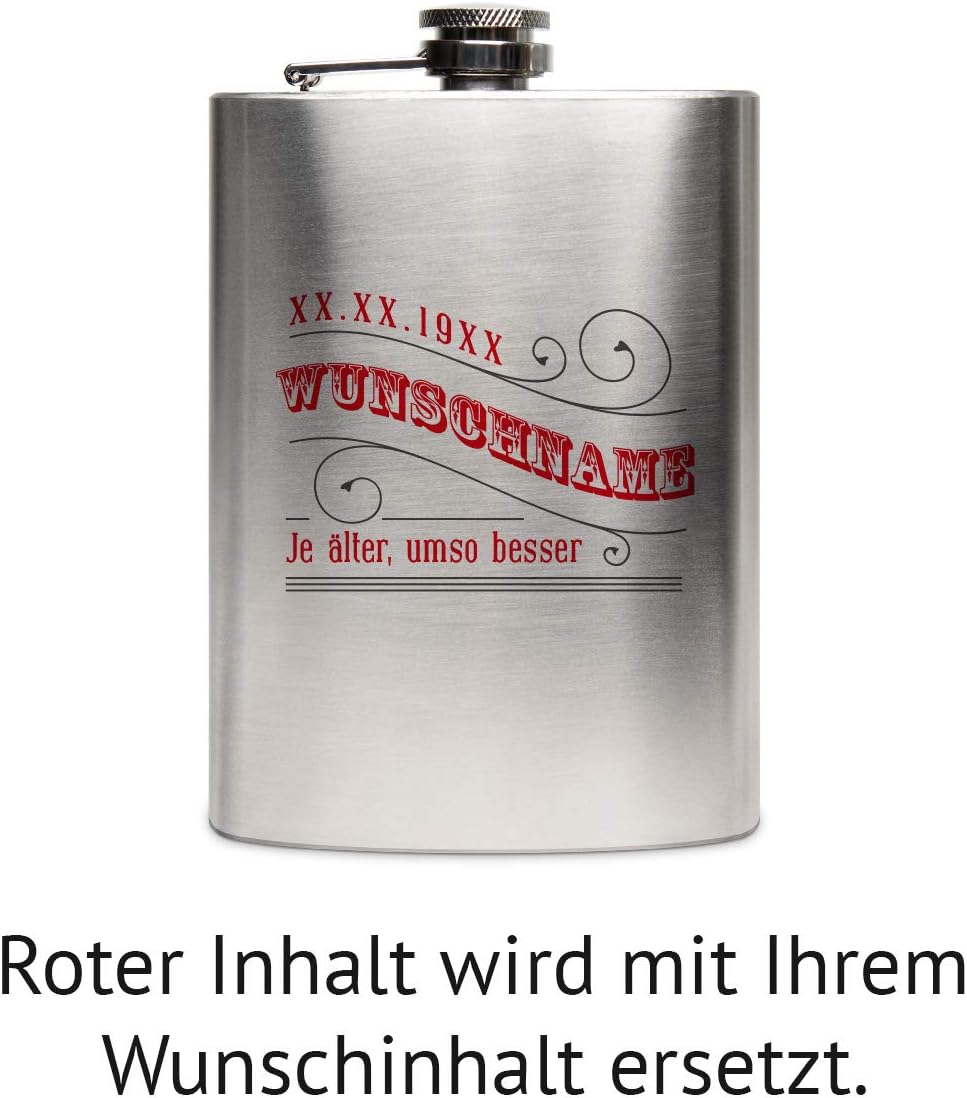 Flachmann Edelstahl 237 ml 8 oz individuelle Gravur Geschenk - Je älter, umso besser, Je Älter, Umso
