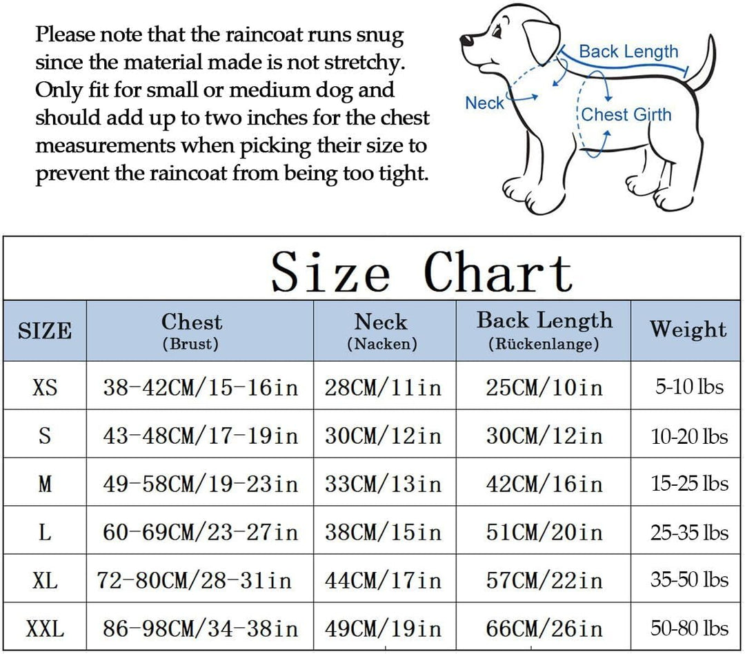MOREZI Wind&Wasserdicht Hunderegenmantel mit Beinschutz & Fest Kapuze - Leichtes Outdoor - Für klein