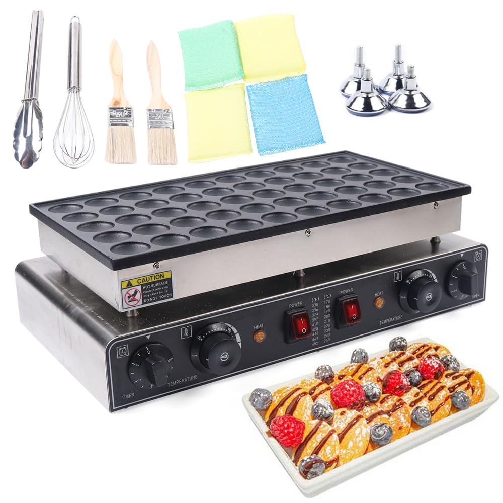 Löcher Poffertjes Maker, 50 LöcherPfannkuchenpfanne Mini Pfannkuchen mit 4 Reinigungsschwämme 2 Bürs