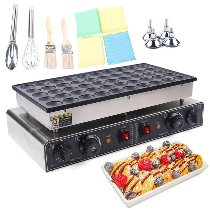 Löcher Poffertjes Maker, 50 LöcherPfannkuchenpfanne Mini Pfannkuchen mit 4 Reinigungsschwämme 2 Bürs