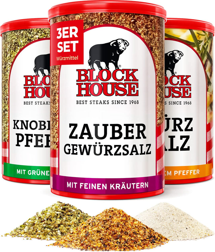 Block House Würzsalz mit weissem Pfeffer, Zaubergewürzsalz mit feinen Kräutern, Knoblauchpfeffer mit