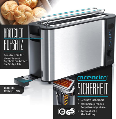 Arendo - Edelstahl Wasserkocher 1,5 Liter mit Temperaturauswahl + Arendo Edelstahl Toaster Langschli