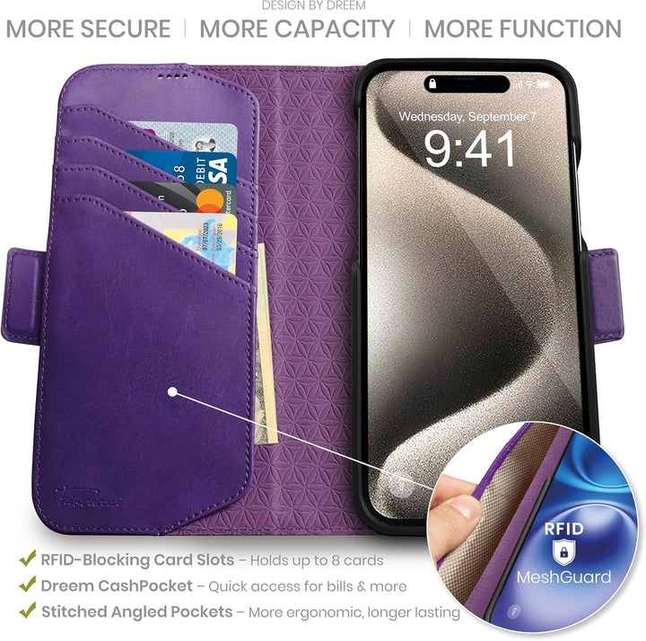 Dreem Fibonacci kompatibel mit iPhone 15 Pro Max Brieftaschen-Etui / 2-in-1 stossfestes Etui und abn