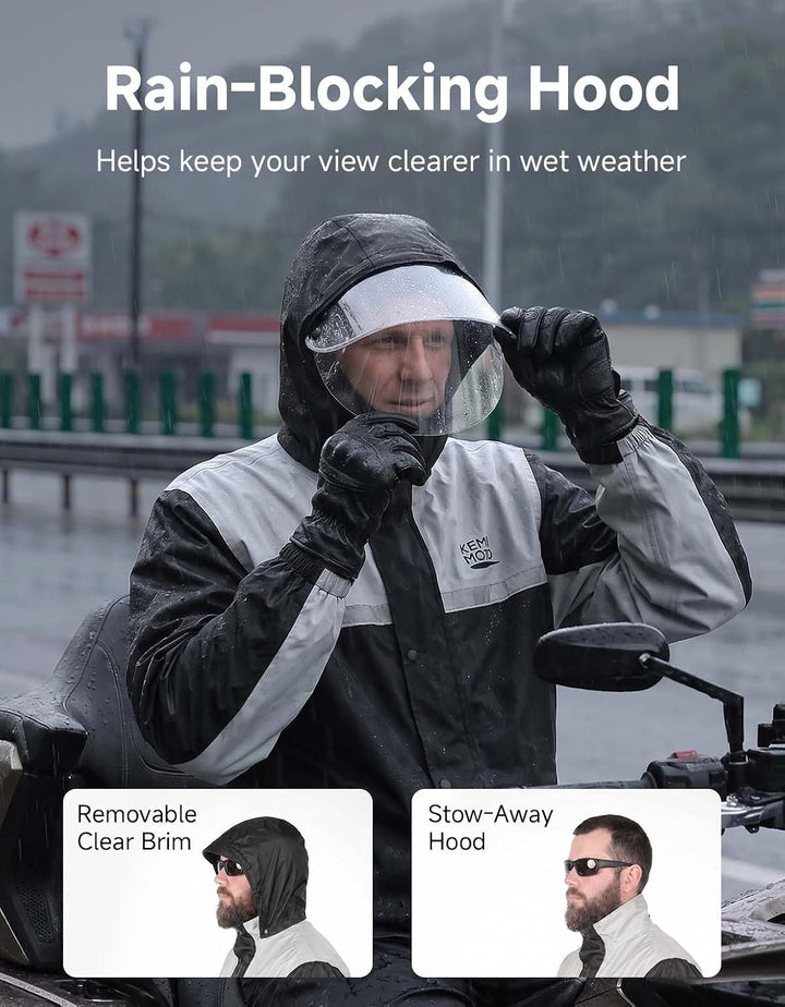 KEMIMOTO Regenanzug für Herren, Wasserdichter Regenmantel, Atmungsaktiv Regenbekleidung Regenjacke f