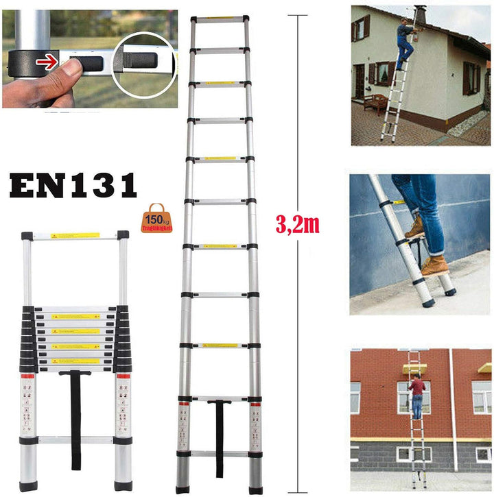 3,2 m Alu Arbeitsstufenleiter Dekorateure DIY ausziehbare Teleskop-Dachbodenleiter 10,5 Fuss Mehrzwe