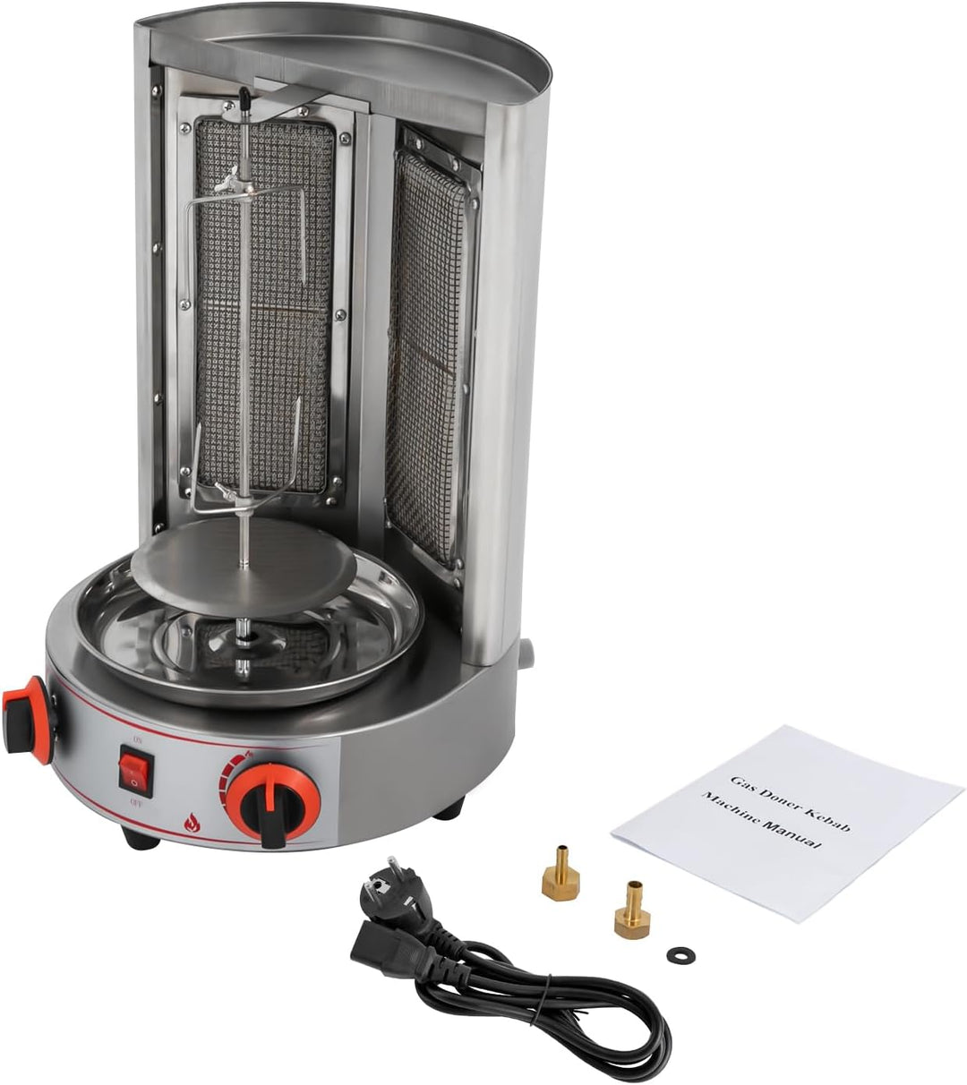 4300w Gas Dönergrill, Edelstahl Hähnchengrill, Gyrosgrill mit 360° Drehspiess, Vertikalgrill für Zuh