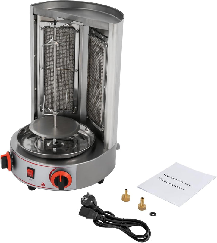 4300w Gas Dönergrill, Edelstahl Hähnchengrill, Gyrosgrill mit 360° Drehspiess, Vertikalgrill für Zuh