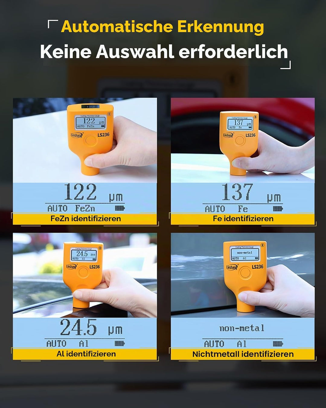 Coating Dikte Meting Lackmessgerät Auto LS-236, Dual-Display mit Leserotation 0,0-3500 μm, für Eisen