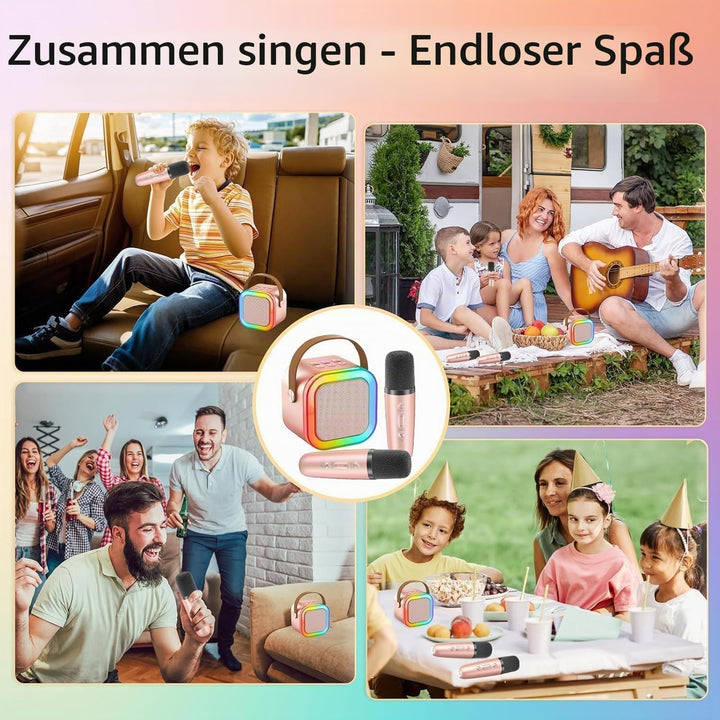 Kinder Karaoke Maschine mit 2 Mikrofonen HiFi Bluetooth Karaoke Mikrofon Spielzeug Geschenk für Jung