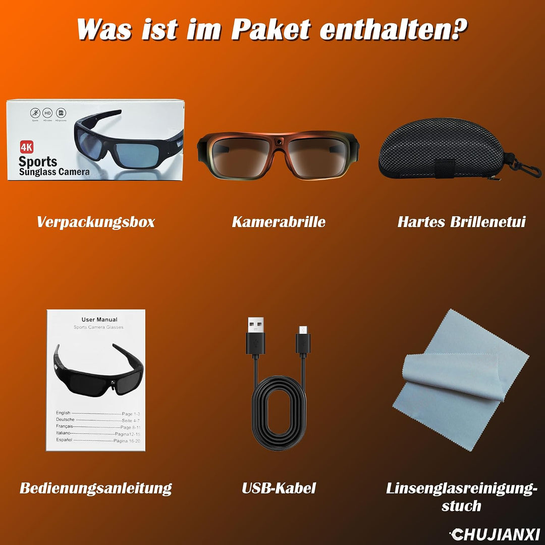 Brille Mit Kamera 4k, Mini Kamera, Aktualisierte Tragbare Actionkamera | Unterstützung Nehmen Foto/V