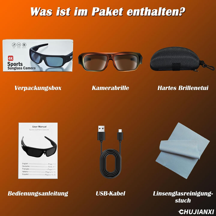 Brille Mit Kamera 4k, Mini Kamera, Aktualisierte Tragbare Actionkamera | Unterstützung Nehmen Foto/V